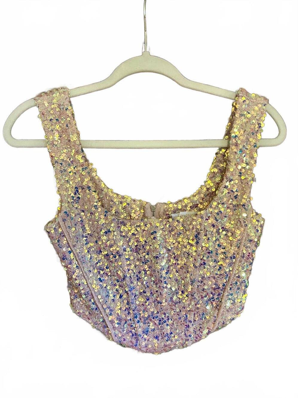 Olivaceous Sequin Embellished Crop Top in Pink - Size S
